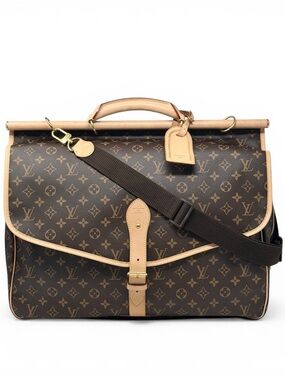 Authentic Louis Vuitton Brown Monogram Canvas Hunting Travel Brief Bag / Case